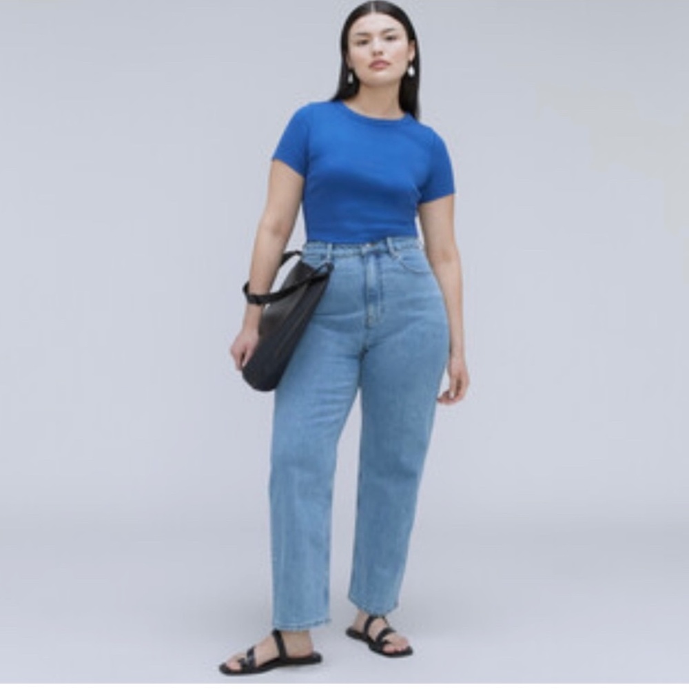 Everlane High-Rise Straight Jeans in Light Blue Denim